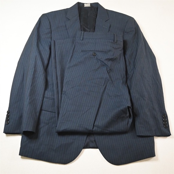 Jos A Bank 43R 36x29 Blue Striped 100%‎ Wool Mens Jacket Pants Suit